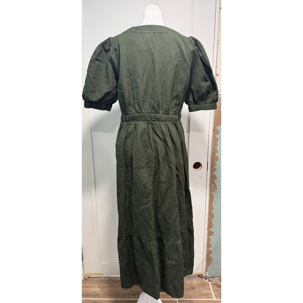 NWT AMOUR VERT Danielle Linen / Cotton Shortsleeve Olive Green Midi Dress Size S - Picture 4 of 6